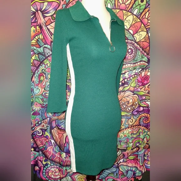 Heart & Hips | Dresses | Fashion Nova Emerald Green And White Collared Dress  With Silver Zipper Sz S | Poshmark
